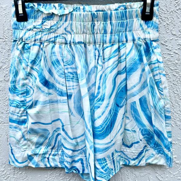 Suboo Psychedelic Agate Print Shirt & Elastic Waist Shorts Set Blue Womens Small - Picture 3 of 10